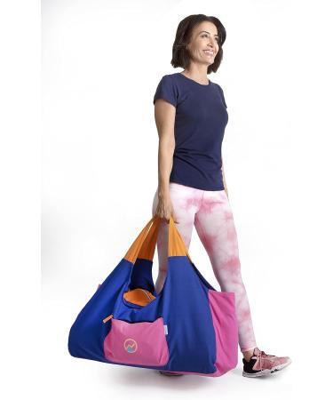 JoYnWell Large Yoga Mat Bag Carrier for Yoga Mats, Bolster, Block, and Workout Gear - Durable 12oz Canvas Exercise Tote with 4 Zipper Pockets in Lapis-Bubblegum - Buy Online on GoSupps.com