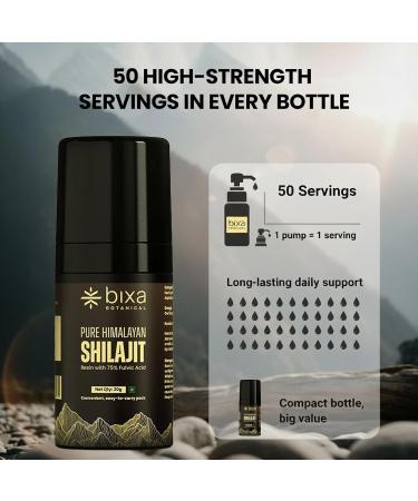 bixa BOTANICAL Shilajit for Men Pure Himalayan Resin with 75% Fulvic Acid Supports Energy Stamina & Muscle Health Fast-Dissolving Lab-Tested Vegan Mess-Free Pump Easy to Carry 50 Servings Shilajit 0.02 Ounce (Pack  - Buy Online on GoSupps.com