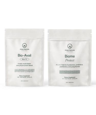 Adapt Naturals Gut & Immune Health Bundle Biome Protect 4-in-1 Prebiotics Probiotics Postbiotics Supplement & Bio-Avail Multivitamin for Men & Women 30-Day Supply