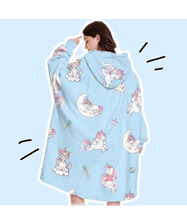 Cozy Portable Blanket Hoodie - Oversized Sweatshirt & Bag Unicorn Sky Blue - Perfect Gifts for Women - Buy Online on GoSupps.com