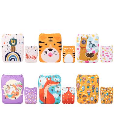ALVABABY 6 Pack Pocket Washable Adjustable Cloth Diapers Nappies + 12 Inserts 6DM07-DE