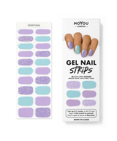 MOYOU LONDON Semi Cured Gel Nail Strips 20 Pc. Gel Wraps for Nails Get 1 Free UV Lamp when you Get 3 or More Easy Apply & Remove for Salon-Quality Manicure -Behind the Clouds