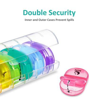 Portable 2 Times a Day 7 Day Pill Box Organizer for Medication - Clear Rainbow - Buy Online on GoSupps.com