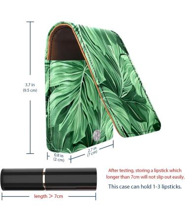 Lipstick Case Organizer | Leather Lip Gloss Holder with Mirror | Mini Tropical Palm Leaves Design - Buy Online on GoSupps.com