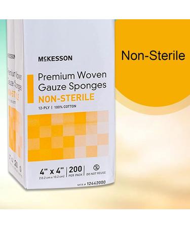 McKesson Premium 12-Ply Cotton Gauze Sponges - Non-Sterile, 4x4 Inch, 200 Count - Buy Online on GoSupps.com