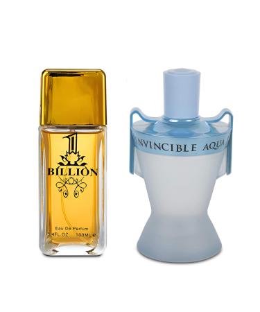 1 Billion&Invincible Aqua Combo Men's Cologne- Eau De Toilette Spray Perfume Fragrance For Men- Daywear Casual Daily Cologne Set 3.4 Oz Bottle- Ideal EDT Beauty Gift for Birthday Anniversary