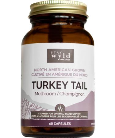 Stay Wyld - Organic Turkey Tail Mushroom Capsules - Real Mushrooms - Healthy Gut & Immune Support Supplement - Natural Energy Supplement - 100% Canadian Grown - 60 Capsules Turkey Tail - Capsules