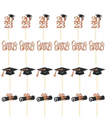 BAOK Graduation Cupcake Toppers - Graduation Theme Cupcake Toppers Class of 2023 Graduation Caps Cupcake Picks for Party Cake Decorations Supplies Rose Gold