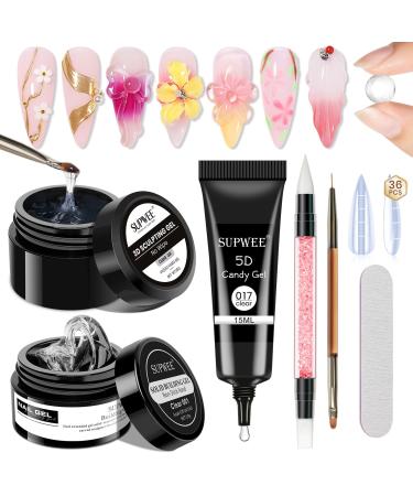 SUPWEE 3D Nail Art Kit Solid Builder Semi-Strong Gel for Gel Nails Multifunctional 3D Sculpting for Sculpting Patterns for DIY Nail Design