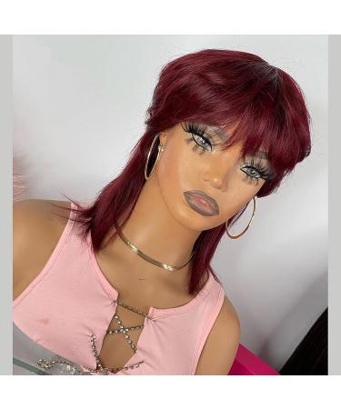 QiaQiaRing 80s 90s Mullet Wig for Black Women - 99J Short Straight Bob Human Hair Pixie Cut Wig - Buy Online on GoSupps.com