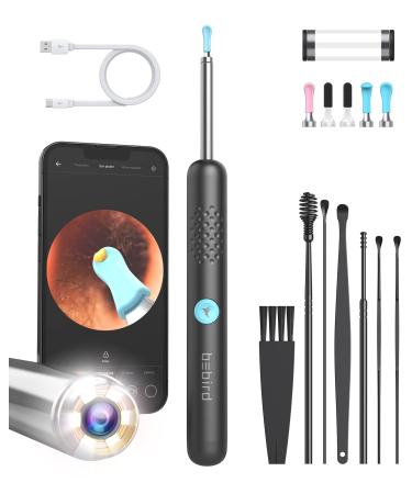 BEBIRD R1 Ear Wax Removal Tool Kit, Ear Cleaner with 1080P Ear Camera, Smart Visual Earwax Removal Kit with 7 Pcs Ear Set for Daily Ear Pick, 6 LED Lights, 5 Ear Scoop Ear Tips Replacement Black