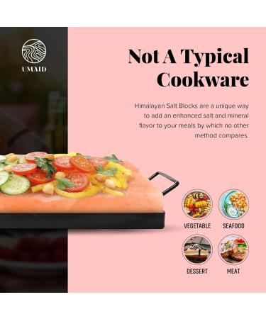UMAID Natural Himalayan Rock Salt Block Cooking Plate for Cooking Grilling Cutting and Serving Food Grade Salt with Metal Steel Tray Set with Recipe Pamphlet Salt cooking block 12 X 8 X 1.5 Himalayan Salt Cooking Block - Buy Online on GoSupps.com