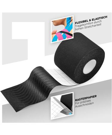Sportanics Kinesiology Tape - Elastic & Waterproof Kinesiotapes (500cm & Pre-Cut 25x20cm) | Sports & Physio Muscle Support - Black 2 Rolls  - Buy Online on GoSupps.com