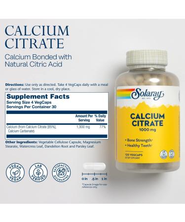 Buy Solaray Calcium Citrate 1000 mg - 120 VegCaps for Strong Bones - Buy Online on GoSupps.com