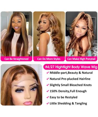 Body Wave Ombre Lace Front Wig for Black Women | 4/27 Highlight | Pre Plucked with Baby Hair | 150% Density | 16 Inch - Buy Online on GoSupps.com