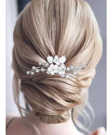 Silver Pearl Flower Bride Wedding Hair Pins | Rhinestone Bridal Headpiece for Women and Girls (Pack of 2) - Buy Online on GoSupps.com