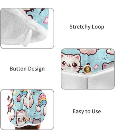 Kawaii Cute Cats Hair Towel 2 Pack | Super Absorbent Quick Dry Turbans for Women & Girls - Buy Online on GoSupps.com