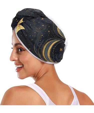 Tribe Moon Stars Black Hair Towel 2 Pack - Super Absorbent Quick Dry Hair Turbans for Women & Girls | Ultimate Hair Drying Solution - Buy Online on GoSupps.com