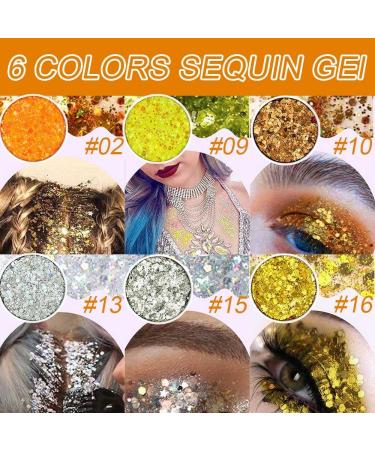 Shop 6 Colors Holographic Face Body Glitter Gel Perfect for Concerts Festivals & Mermaid Makeup Orange Gold Silver White Pink Sequins Face Paint for Women - Buy Online on GoSupps.com