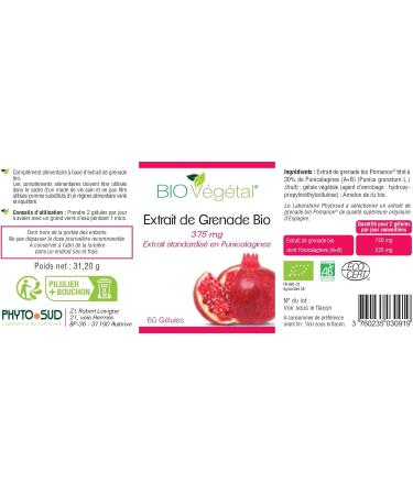 Phyto Sud Organic Pomegranate 750 mg - Organic Pomegranate Extract with 30% Punicalagins - Antioxidant Dietary Supplement - 60 Capsules - 30 Days - Made in France - Buy Online on GoSupps.com