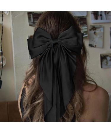 AYNKH 2 PCS Big Bow Hair Clips - Long Silky Satin Barrette - Black and Red | Women/Girls Accessories - Buy Online on GoSupps.com
