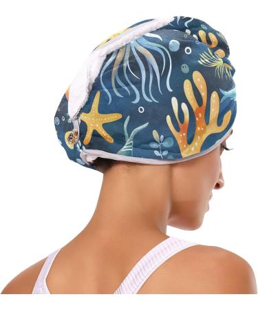 Watercolor Animals Under The Sea Hair Towel 2 Pack | Super Absorbent Quick Dry Hair Turbans for Women & Girls - Buy Online on GoSupps.com