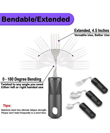 KPKAUT Weighted Utensils Set for Hand Tremors, Parkinson's Patients, and Arthritic Hands - 4-Piece Adaptive Silverware Set for Elderly and Disabled - Black - Buy Online on GoSupps.com