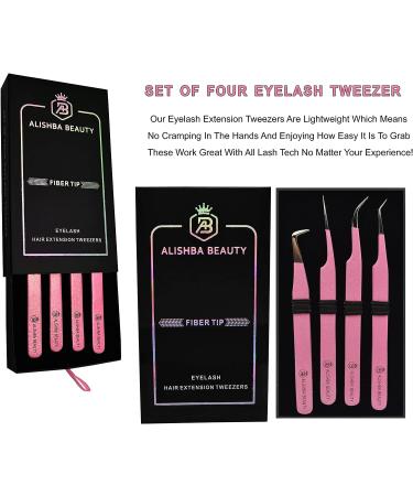 Alishba Beauty Glitter Sparkle Eyelash Extension Tweezers - Set of 4 Precision Fiber Tip Grip Japanes Stainless Steel Tweezers in Glitter Pink - Buy Online on GoSupps.com