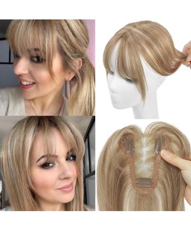 UDU Hair Toppers for Women Real Human Hair Human Hair Toppers with Bangs Clip In Bangs Wiglets Hair Pieces for Women with Thinning Hair Hair Loss Cover Gray Hair Light Brown Blonde Mix-P10/16