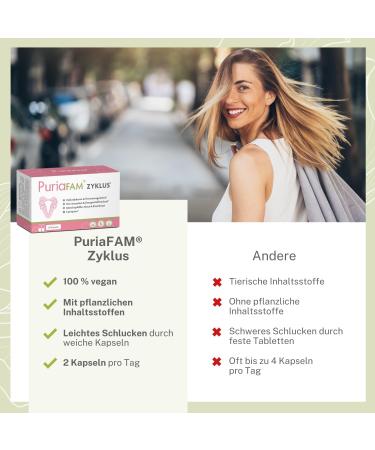 PuriaFAM Cycle Tablets - 60 Vegan Capsules with Maca Monks Pepper & Shatavari for Women's Cycle Balance | International Shipping Available - Buy Online on GoSupps.com