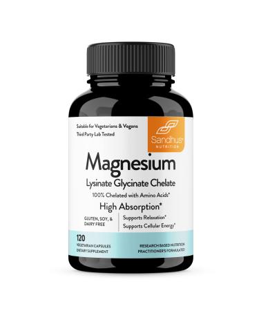 Sandhu's Magnesium Glycinate Lysinate Chelated Magnesium Supplement for Maximum Absorption 120 Ct