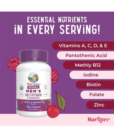 MaryRuth Organics Mens Vitamin Gummy | USDA | Vegan | Daily Multivitamins for Immune Support | Non-GMO | Gluten Free | 60 Count Raspberry 60 Count (Pack of 1) - Buy Online on GoSupps.com