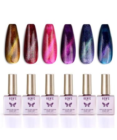 GEN'C B AUTY Nail Gel Kit 6 Colors 10ml Nail Gel Set UV Gel Collection for Nail Salon or Home Use (Cat Eye)