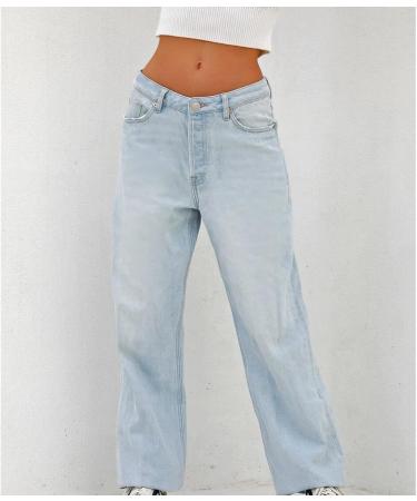 Soluo Women's Baggy Wide Leg Jeans Casual High Waist Straight Jean Ripped Boyfriends Distressed Streetwear Denim Pants Light Blue XX-Large - Buy Online on GoSupps.com