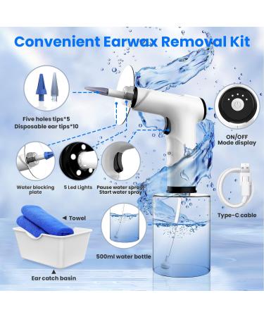 Electric Ear Wax Removal Kit with LED Lights and 4 Pressure Modes - For Adults and Kids - Ear Irrigation Flushing System - Black - Buy Online on GoSupps.com
