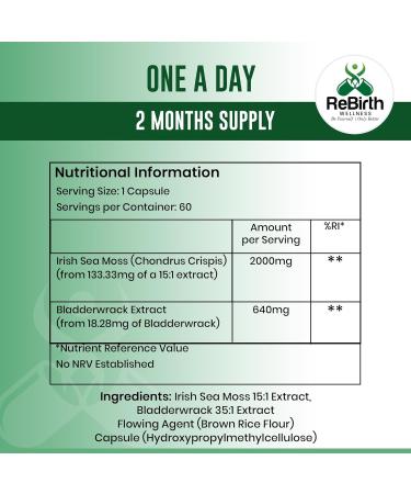 Sea Moss & Bladderwrack Capsules - 60 High Strength - Vegan - No Synthetic Fillers - Made in UK - Buy Online on GoSupps.com