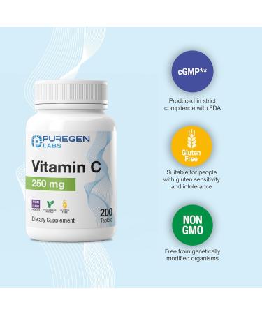Puregen Labs Vitamin C 250 MG Supports a Healthy Immune System & Antioxidant Protection | Non-GMO | Gluten Free - 200 Tablets 1 - Buy Online on GoSupps.com