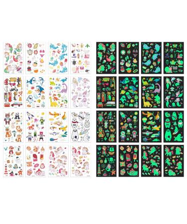 Glow Temporary Tattoos for Kids - 210pcs Luminous Tattoo Stickers in Mixed Styles - Unicorn, Dinosaur, Pirate, Mermaid - 16 Sheets - Party Supplies & Gifts for Children - Buy Online on GoSupps.com