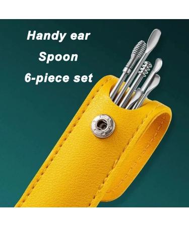 Aopukidor 2023 Professional Stainless Steel Earwax Removal Tool Set - 6 Pieces with PU Leather Case (Yellow) - Buy Online on GoSupps.com