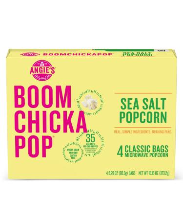 Angie's BOOMCHICKAPOP Sea Salt Microwave Popcorn, 3.29 oz. Classic Bags 4-Count (Pack of 6) Sea-Salt