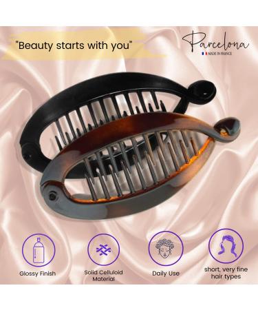 Parcelona French Mini Brown Tortoise Shell & Black Banana Hair Clip - Ideal for Fine Hair - Buy Online on GoSupps.com