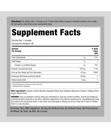Piping Rock Zinc Lozenges | 60 Count | with Vitamin C, Echinacea | Vegetarian, Gluten Free, Non-GMO - Buy Online on GoSupps.com