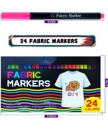 Fabric Marker Set - 24 Permanent Fine Tip Colors for T-Shirts, Clothes, Canvas - Kids & Machine Washable - No Bleed Fabric Paint Pens - Buy Online on GoSupps.com