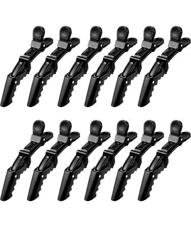 12 Pack Black Alligator Hair Clips - Non Slip Professional Hair Claws for Women - Styling Clips for Hair - Plastic Gator Clips - Buy Online on GoSupps.com