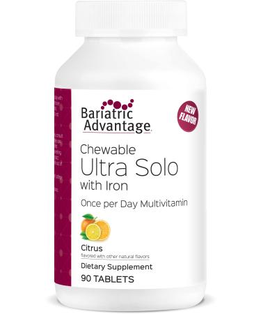 Bariatric Advantage Chewable Ultra Solo with Iron Daily Multivitamin for Gastric Bypass Surgery and Sleeve Gastrectomy Patients Includes Vitamin B12 C D K Thiamin and Copper - Citrus 90 Count Citrus Tablets with Iron 90 Count (Pack of 1)