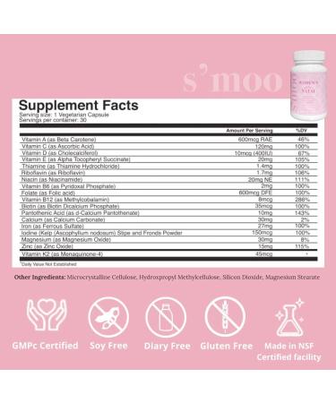 Moo Women's Prenatal Vitamins - Nervous System Support, Red Blood Cell Maintenance, Healthy Pregnancy Development - 30 Capsules - Buy Online on GoSupps.com