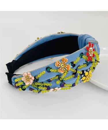 QTMY Rhinestone Crystal Wide Headband - Blue | Fashion Turban Hairband for Women & Girls - Buy Online on GoSupps.com