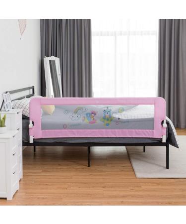 BABY JOY Bed Rails for Toddlers, 69 Inch Extra Long w/Safety Straps, Swing Down Safety Bed Guard for Convertible Crib, Folding Baby Bedrail for Kids Twin Double Full Size Queen & King Mattress (Pink)
