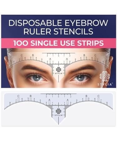 Disposable Eyebrow Ruler Stencils - Transparent Mapping Stickers for Microblading  Henna  Brow Extensions  Permanent Makeup - Peel & Stick Measuring Shaper Tool for All Face Shapes - 100-Pack 100 Count (Pack of 1)