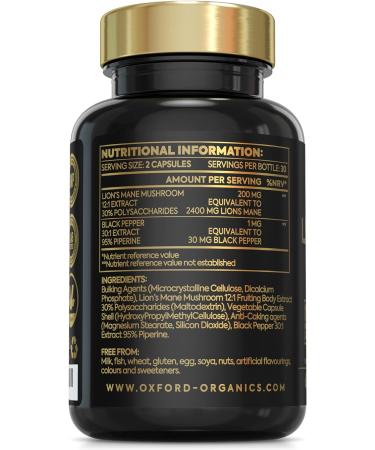 Advanced Lions Mane Mushroom 2400mg - 60 Vegan Capsules with Black Pepper | High Strength Lion's Mane Supplement | Made in UK - Buy Online on GoSupps.com